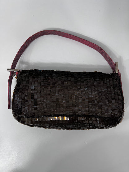 Fendi brown sequin blue stripe baguette