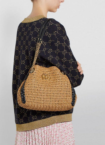 Gucci Small GG Marmont Raffia woven tote