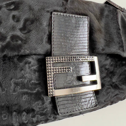 Vintage Fendi Black Shearling Baguette