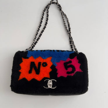 Chanel No.5 Shearling Lambskin Medium Flap Black