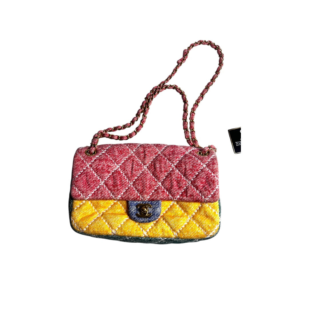 Chanel multi color cloth timeless cloth flap bag