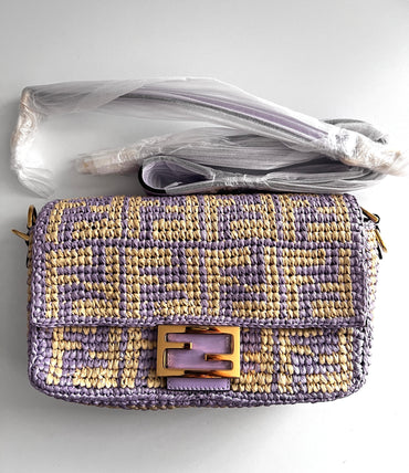 Fendi violet raffia FF baguette