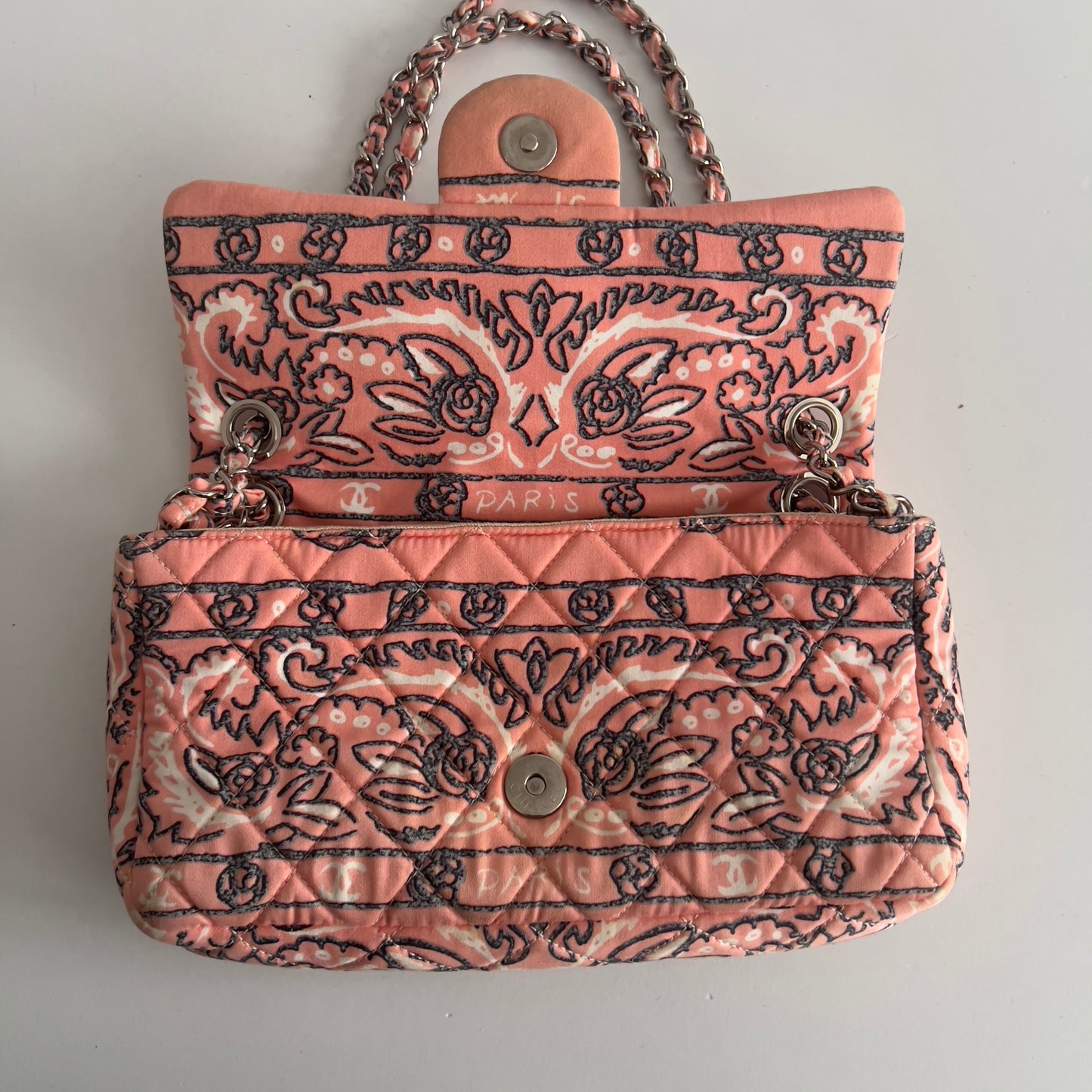 Vintage Chanel Pink Bandana Paisley Qualitied Canva Flap Bag
