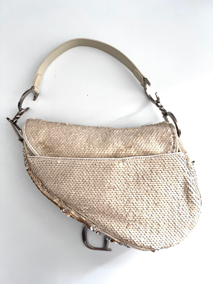 Vintage Dior cream reversible sequin saddle bag(Matte/radiate)