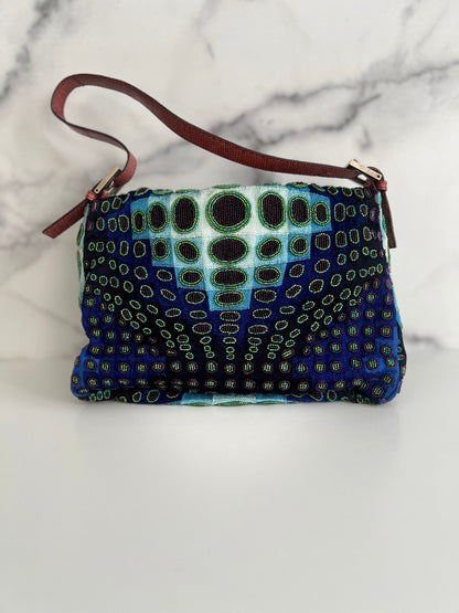 Fendi mamma size deep ocean beaded baguette