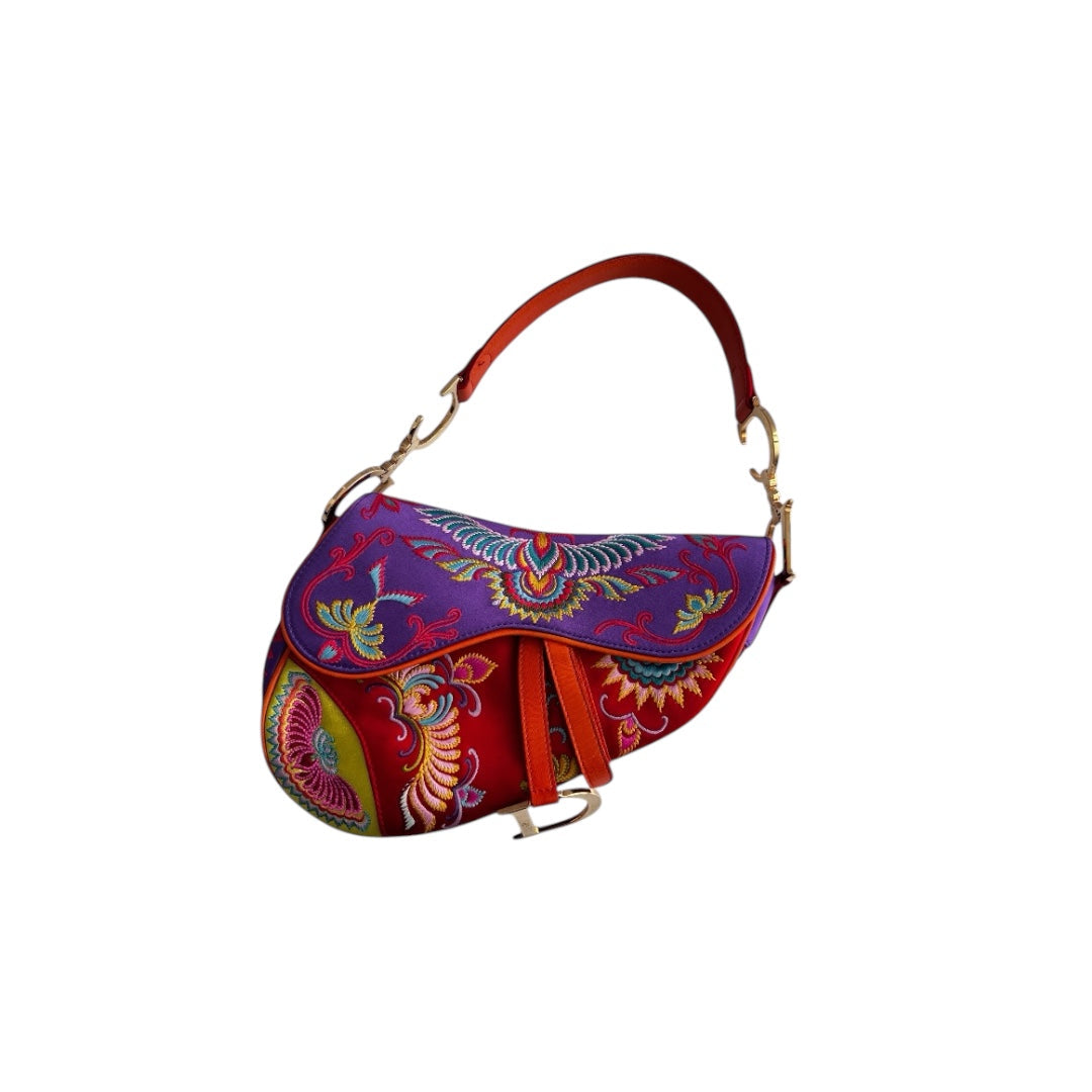 Dior Shanghai embroidered Phoenix satin saddle bag