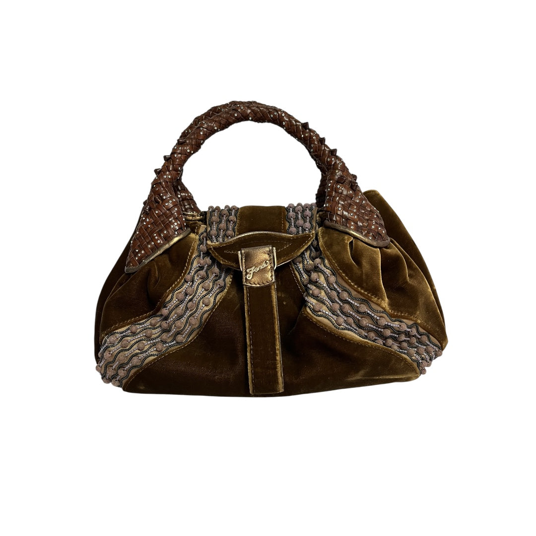Fendi spy brown glitter leather handle bag