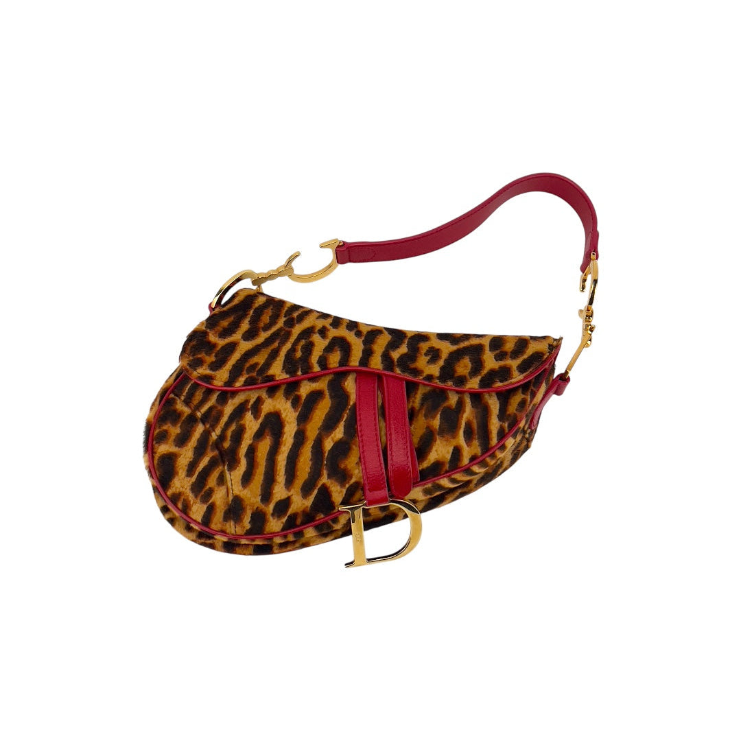 Vintage Dior cheetah pony hair saddle bag