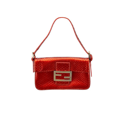 Fendi baguette mini metallic orange gold hardware shoulder bag