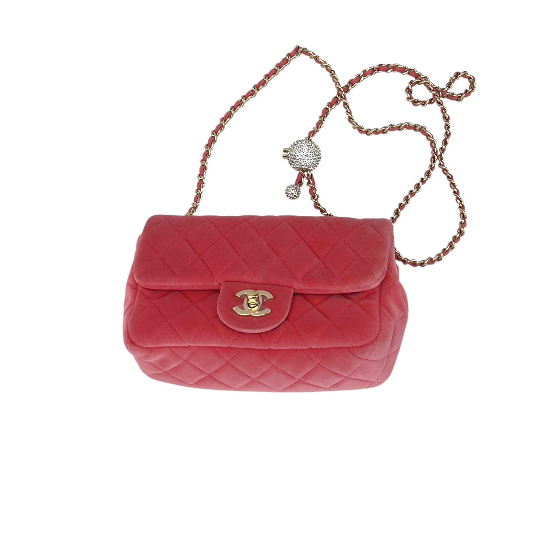 NWOT! Chanel pink velvet mini rectangle flap bag