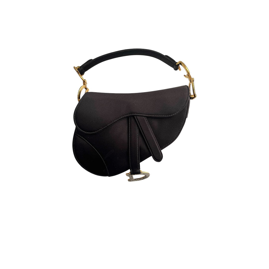 Dior Saddle small size black satin shoulder bag