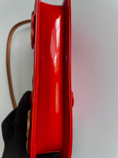 NWOT！Louis Vuitton Orange Sunset Monogram Vernis Lexington Fleurs Pochette Bag
