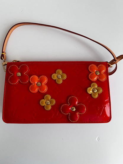 NWOT！Louis Vuitton Orange Sunset Monogram Vernis Lexington Fleurs Pochette Bag