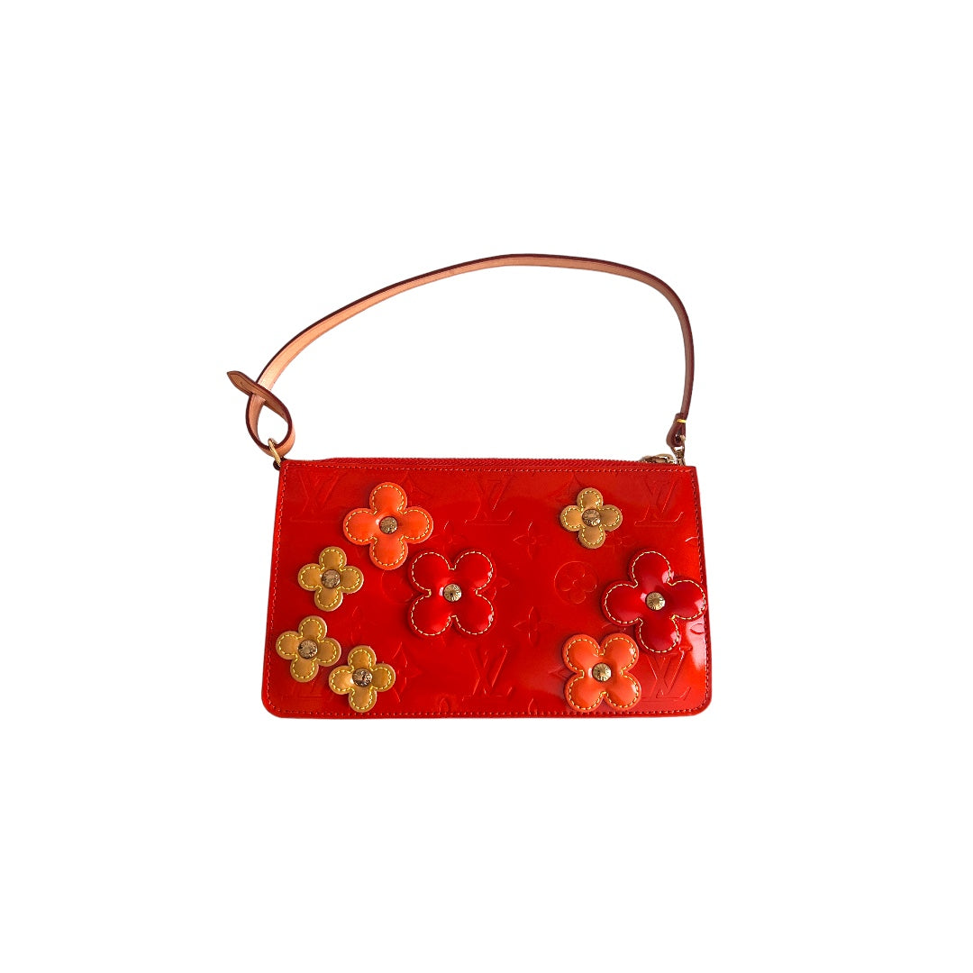 NWOT! Louis Vuitton Orange Sunset Monogram Vernis Lexington Fleurs Pochette Bag