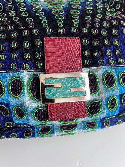 Fendi mamma size deep ocean beaded baguette