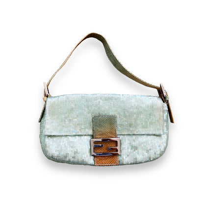 Fendi Vintage shimmering green sequin baguette
