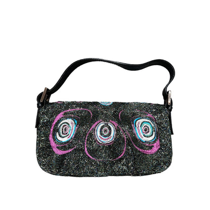 FENDI embroidered peacock feather pattern full beaded baguette
