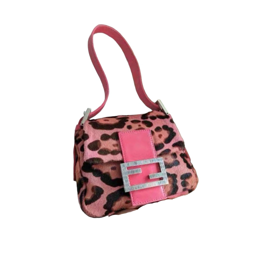 Fendi pink pony hair rhinestones buckle hand bag